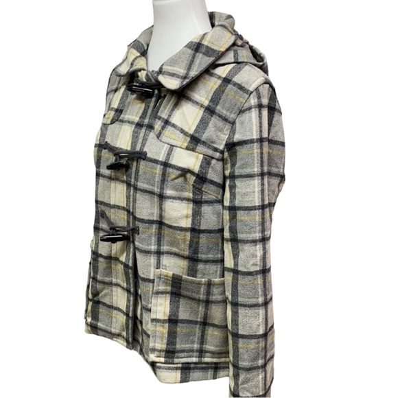 Old Navy Plaid Hooded Tiger Tooth Buttons Wool Jacket - Picture 3 of 8